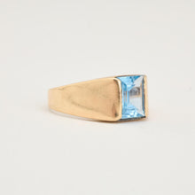 Vintage Inspired 8K Yellow Gold Ring, Baguette-Cut Synthetic Spinel, Flush Gypsy Setting, Geometric Minimalist Band, Size 7¼