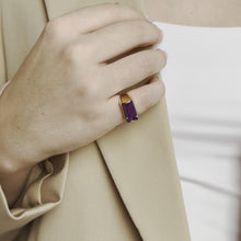 Minimalist 14K Yellow Gold Signet Style Ring, Bezel-Set Emerald-Cut Synthetic Sapphire, Matte Finish Geometric Statement Ring, Size 4½