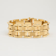 Contemporary Geometric Block-Link Bracelet, 14K Yellow Gold, Brushed & Polished, 7.48 Inch, Minimalist Luxury Jewelry
