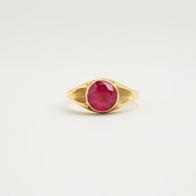 Modern 14K Yellow Gold Solitaire Ring, Lab-Created Ruby Bezel Set, Size 6½, Minimalist Everyday Jewelry