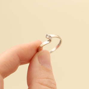 Ring med diamant (0,02 ct) i 14K hvitt gull størrelse 6¾ | Vintage solid gull | Premium eiendom gull | Skandinaviske smykker